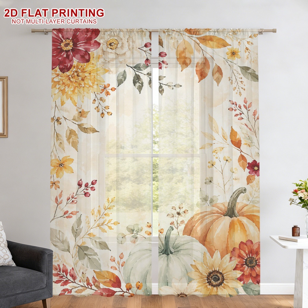 Curtain Rods - 2 stuks Thanksgiving herfst transparante gordijnen,