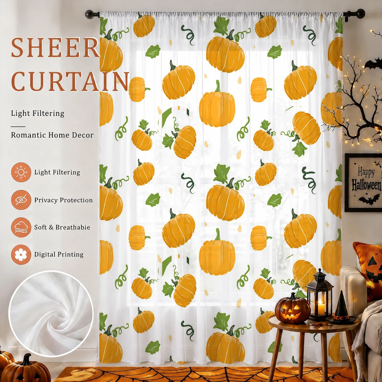 Curtain Rods - Halloween transparante gordijnstang met zakken, Halloween